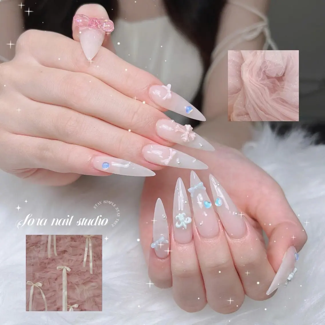 ネイル ハート 韓国ネイル 春ネイル 夏ネイル バレンタイン Sora nail 長さ出し専門店のネイルデザイン