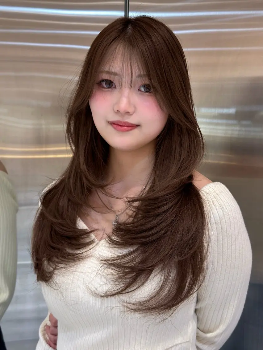 ロング カラー カット ヘアカラー トリートメント 韓国ヘア/くすみ ブラウン/リョウヤのヘアスタイル
