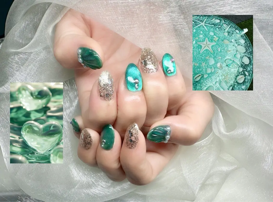 ネイル ハンドネイル hanam nail 🌿🩵ハナムネイルのネイルデザイン