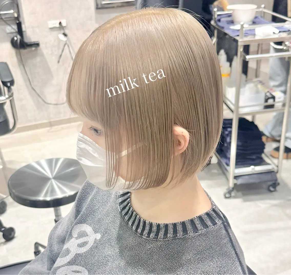 ショート カラー ベージュカラー ハイトーンカラー ミルクティーベージュ ボブ 井口 泰輝のヘアスタイル