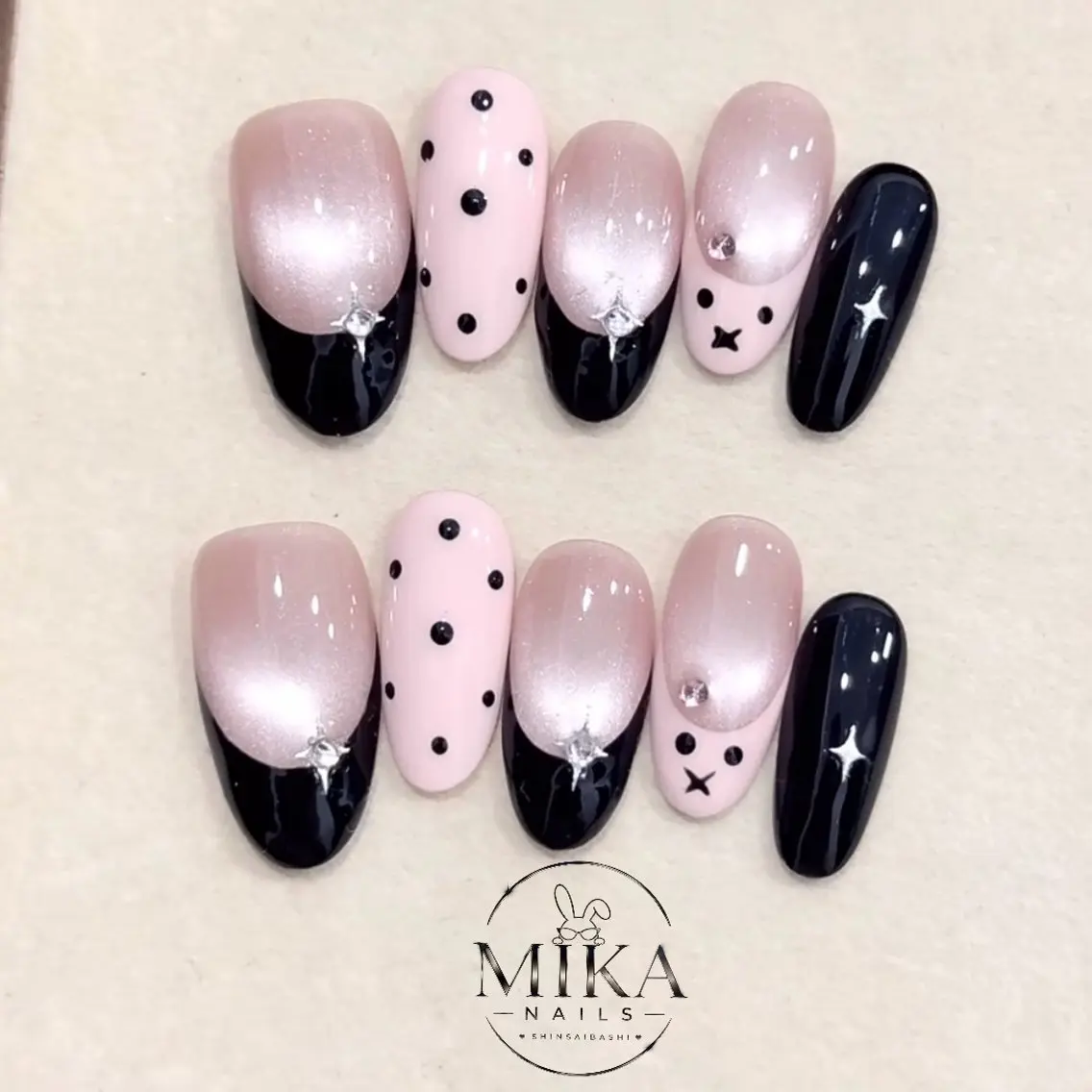ネイル フレンチネイル 韓国ネイル ロングネイル マグネットネイル ストーンネイル ハンドネイル ちみ_Mika Nails 心斎橋のネイルデザイン