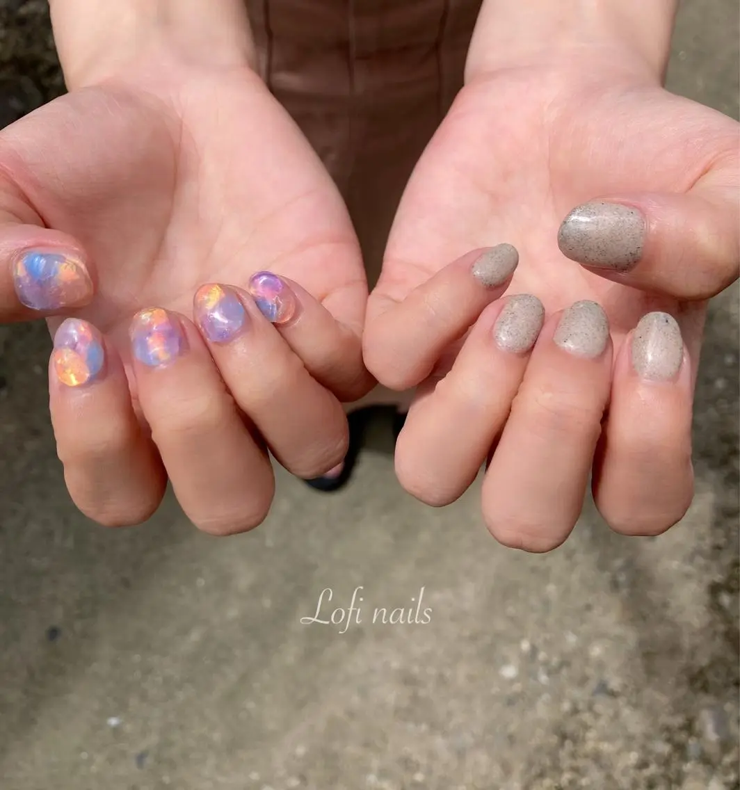 ネイル オーロラネイル 氷ネイル・うるうるネイル Lofi nails ゆきこのネイルデザイン