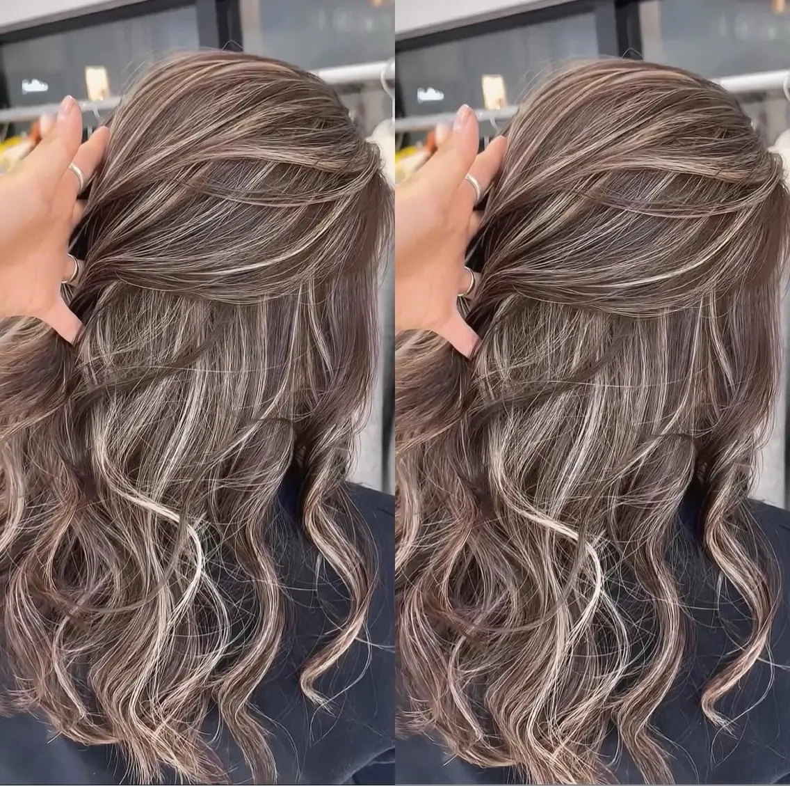 ロング カラー ベージュカラー グレージュ ハイライトカラー ミルクティーベージュ ハイライト カット ヘアカラー トリートメント 表参道/ハイライト バレイヤージュのヘアスタイル
