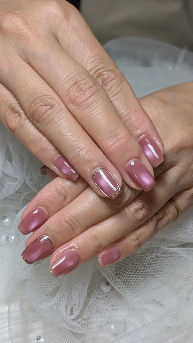 ネイル アートネイル マグネットネイル ミラーネイル ピンク シンプルネイル ハンドネイル m&pPrivate nailsalonのネイルデザイン