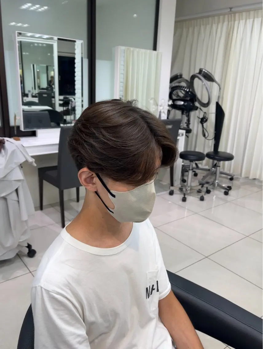 ショート カラー パーマ メンズ カット 【シャドウパーマ センターパート】義心のヘアスタイル