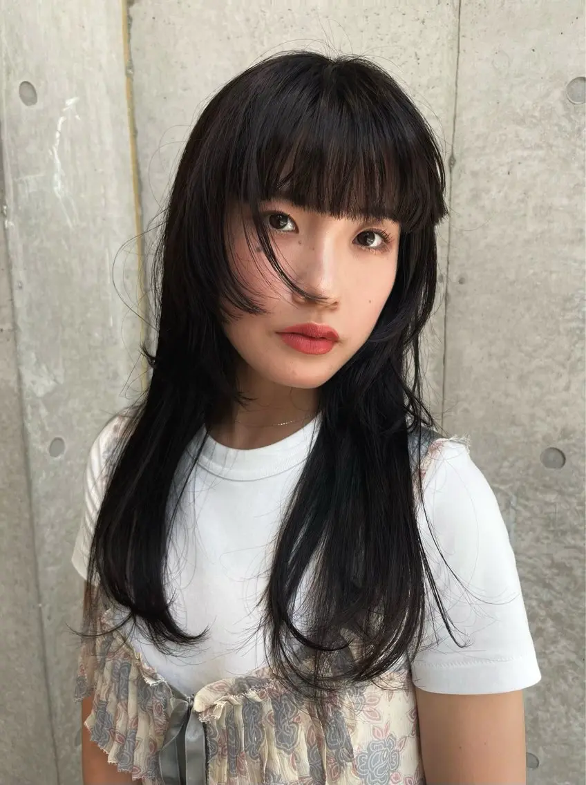 ロング カラー レイヤーカット/ 酸性ストレート梅田のヘアスタイル