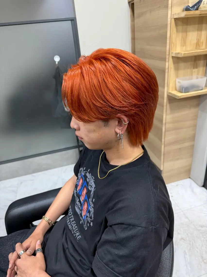 ショート カラー メンズ オレンジ オレンジピンク ピンクカラー カット ヘアカラー 🌻メンズカット 落合諒🌻のヘアスタイル