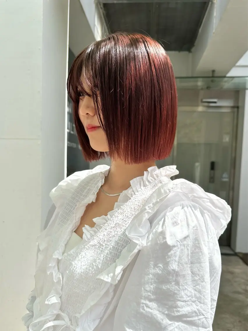 ショート カラー ボブ カット ヘアカラー トリートメント ヘッドスパ 縮毛/透明感カラー Mariamu🫧のヘアスタイル