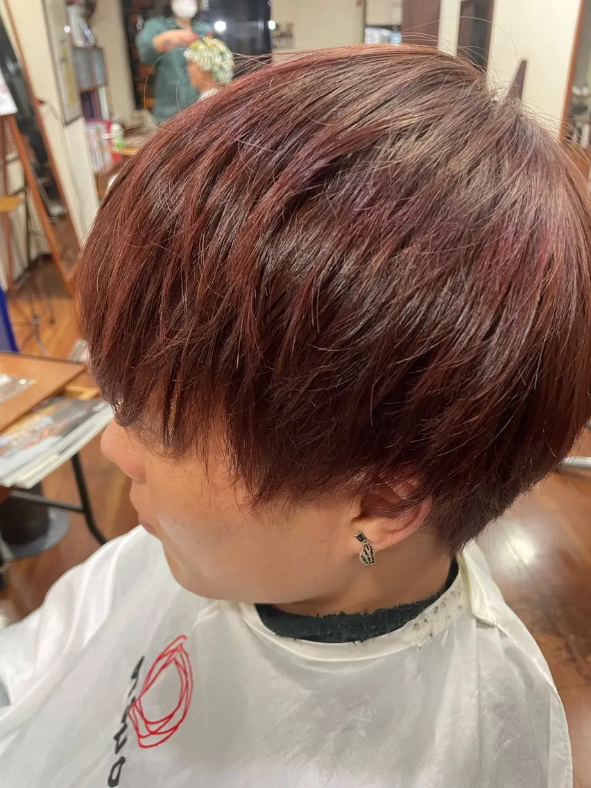 ショート カラー メンズ メンズブリーチ ブリーチ ブラウンカラー レッドカラー レッドブラウン 浅岡 昭汰のヘアスタイル