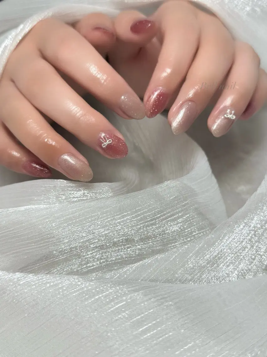 ネイル マグネットネイル リボン ショートネイル シンプルネイル ハンドネイル K suzuのネイルデザイン