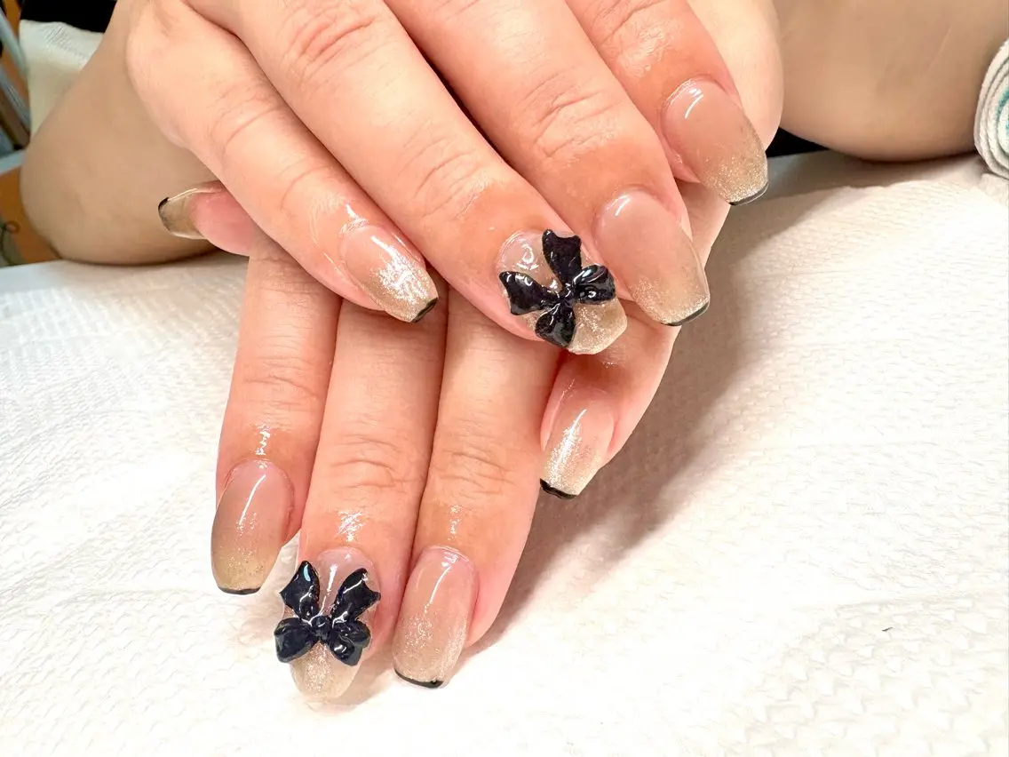 ネイル フラッシュネイル 持ち込み リボン 新宿マグネット Mii Nailのネイルデザイン