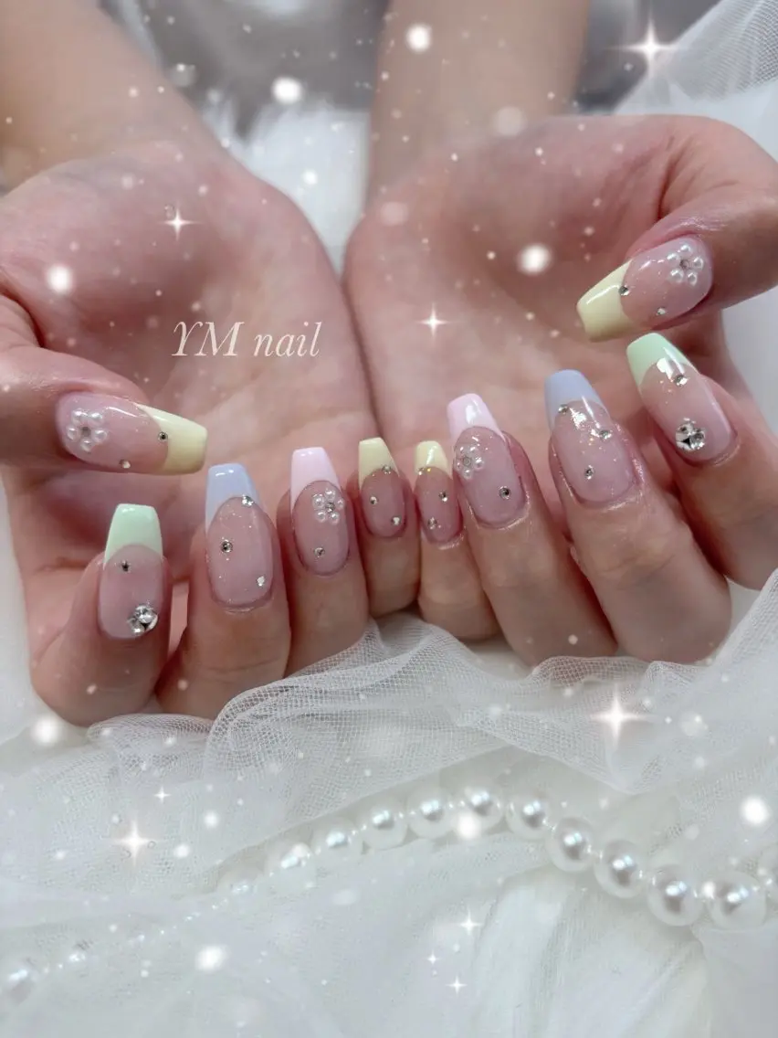 ネイル フレンチネイル キラキラネイル パステルネイル ピンク ハンドネイル YM nailのネイルデザイン