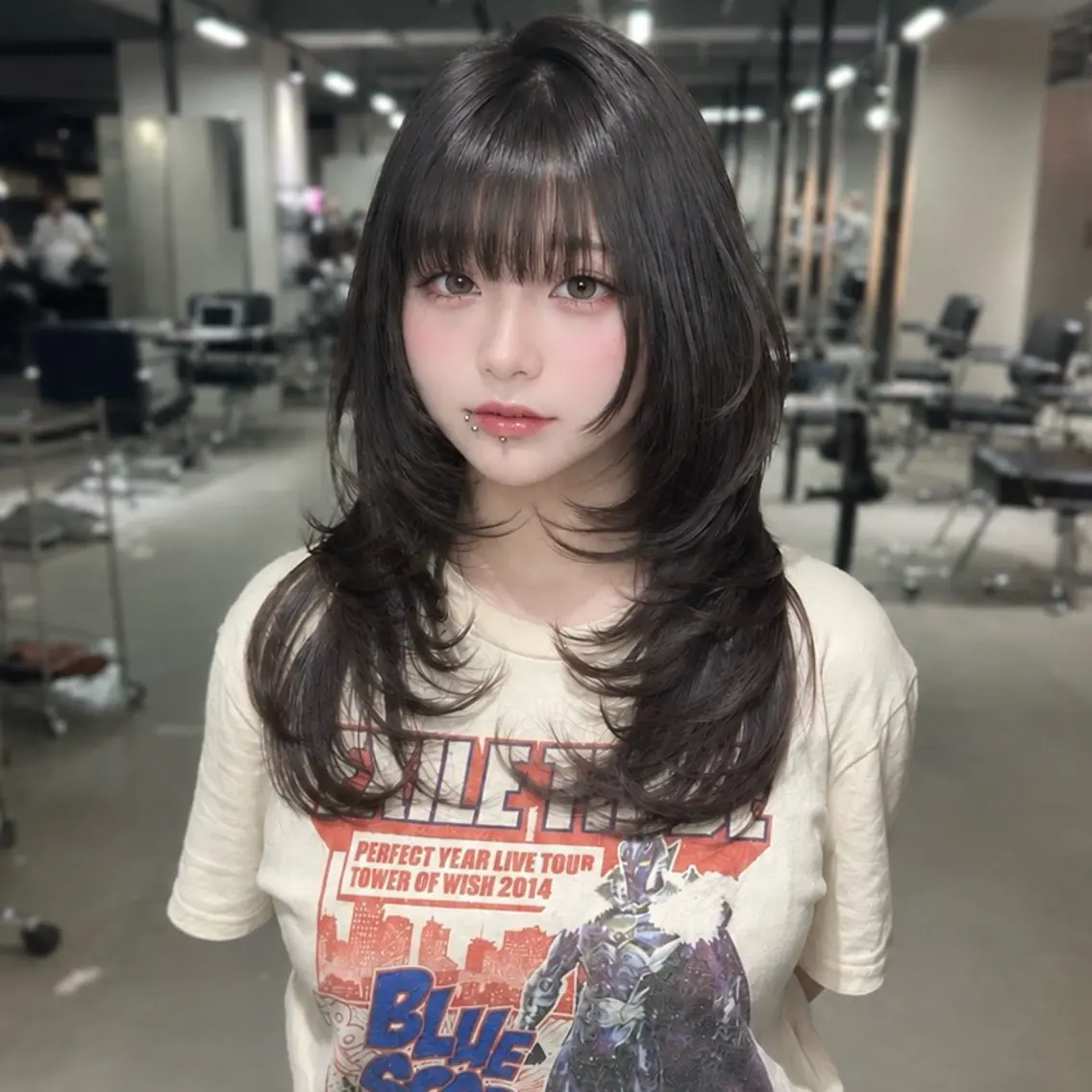 ロング くびれヘア 顔まわりレイヤー 顔周りカット 韓国風ヘア くびれレイヤー カット ヘアカラー 韓国レイヤー🇰🇷 艶髪💎renのヘアスタイル