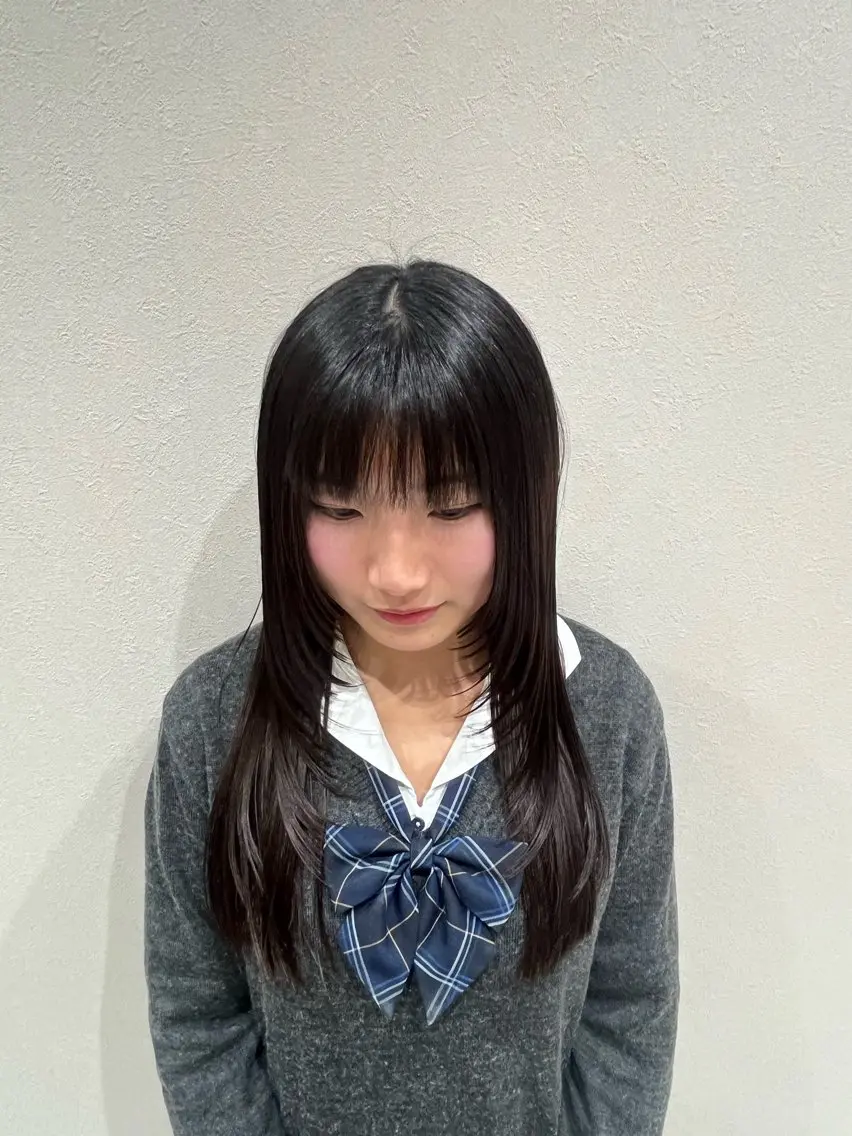 ロング カラー ロングレイヤー 顔周りカット レイヤーカット ロング カット トリートメント Ken 曲がる縮毛矯正/韓国のヘアスタイル