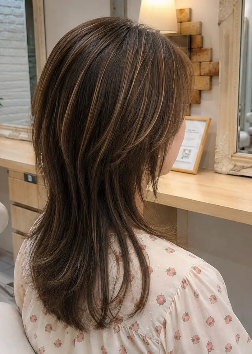 セミロング レイヤーカット ✨艶白髪ケアカラー✨ ✨艶白髪ぼかしカラーのヘアスタイル