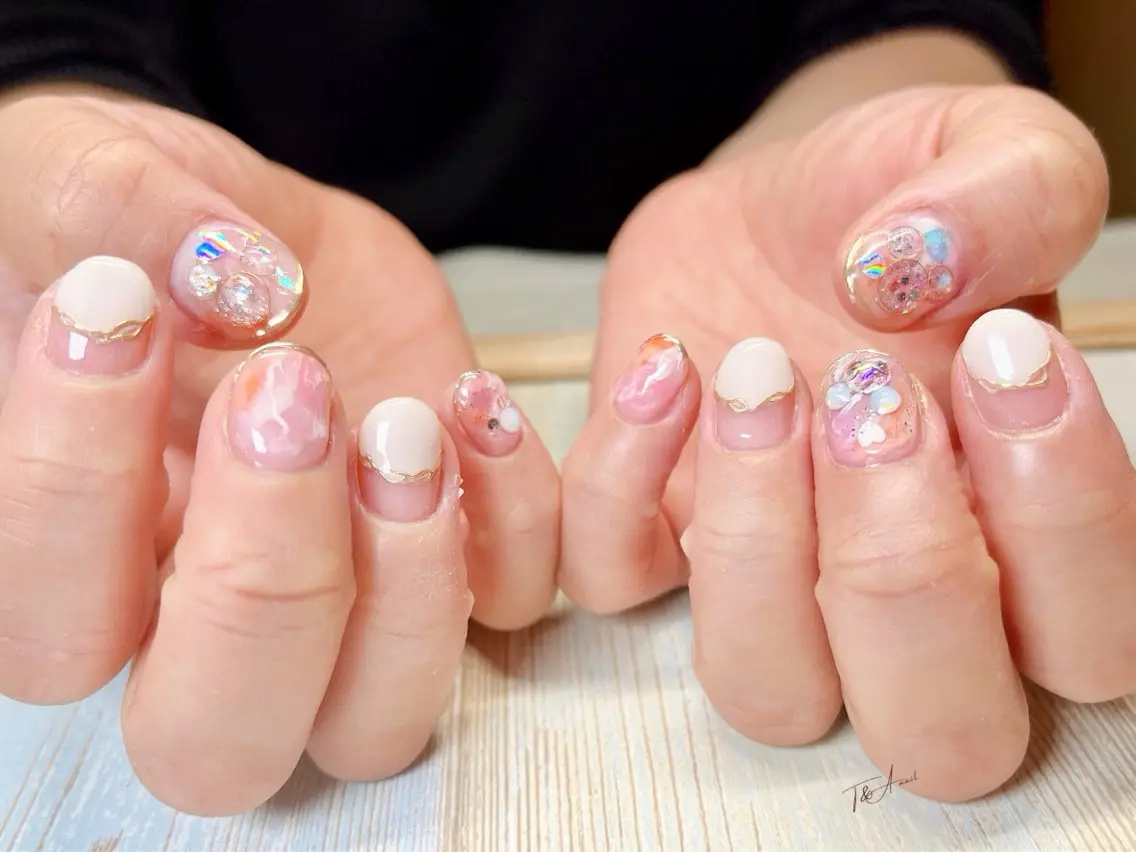 ネイル ジェルネイル ピンク スカルプネイル ショートネイル T&A nailのネイルデザイン