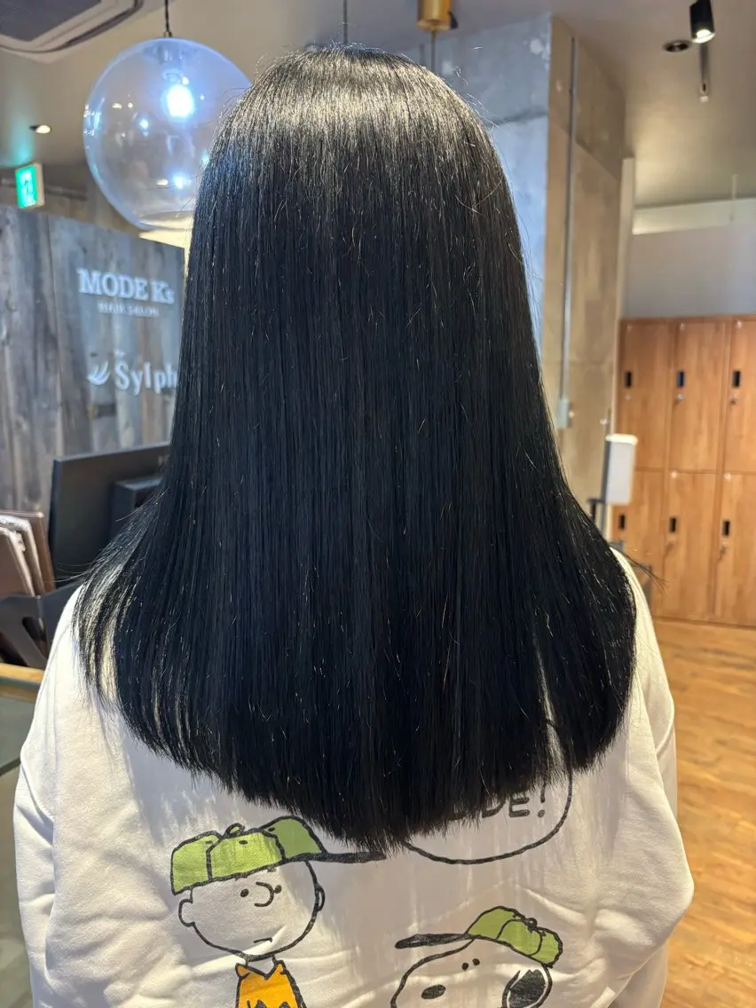 ロング カラー 黒髪 ブルーカラー ブルーブラック 透明感カラー 🎀ワンレンボブ🎀 ワンカラー　あゆみのヘアスタイル