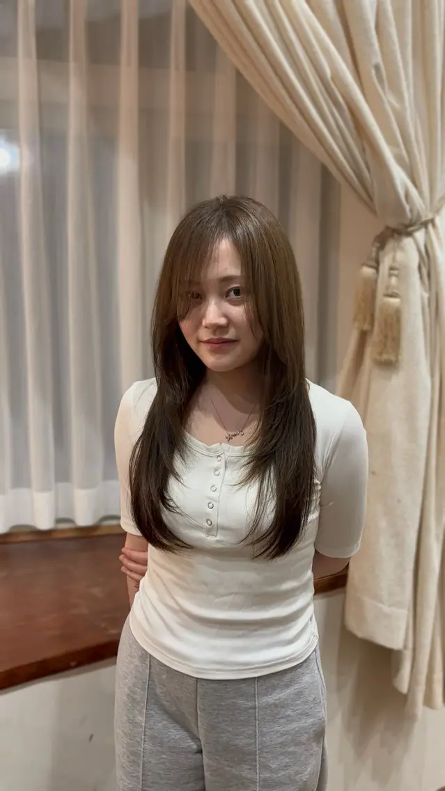 ロング カラー ベージュカラー オリーブベージュ ヘアカラー トリートメント 兼子莉彩 ／暗髪🤎／暖色🍒のヘアスタイル