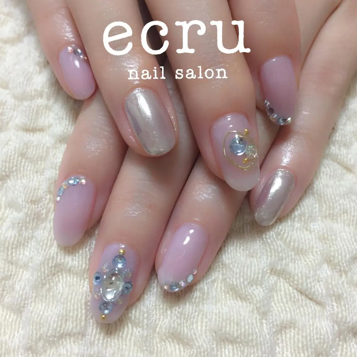 ネイル アートネイル ジェルネイル ミラーネイル パープル ecru nail 長谷川まきのネイルデザイン