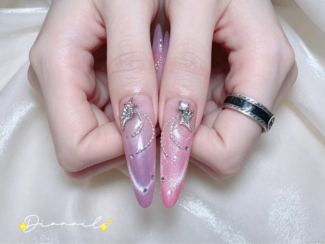 ネイル フットネイル 韓国ネイル レース ロングネイル マグネットネイル ハンドネイル Dia nail サロンのネイルデザイン