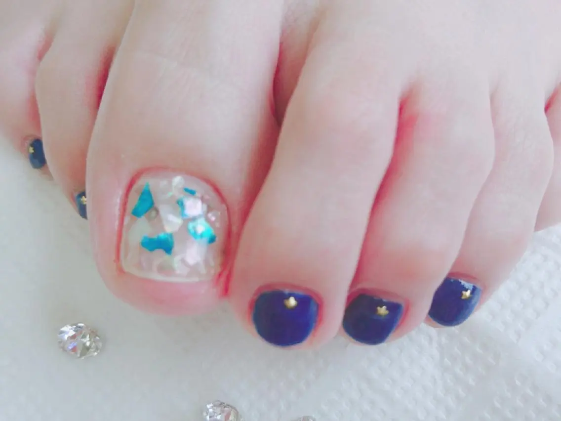 ネイル フットネイル ネイビー プライベートサロン Rosy Lilyのネイルデザイン