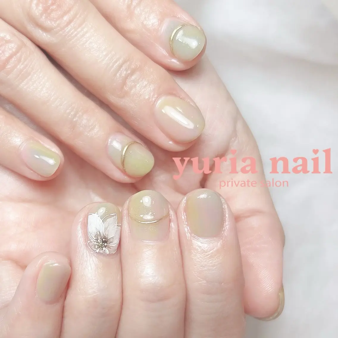 ネイル ブルー フラワーネイル ジェルネイル ニュアンスネイル ピンク ハンドネイル 小林 ゆりあのネイルデザイン
