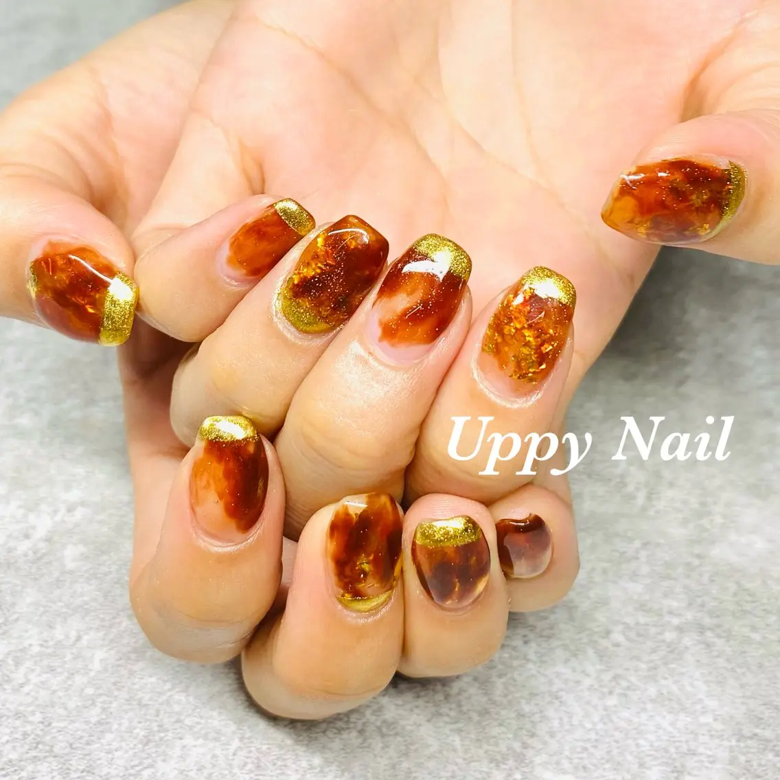 ネイル ブラウン ミラーネイル ニュアンスネイル Uppy Nail ukyoのネイルデザイン