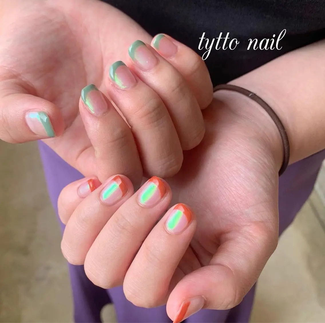 ネイル オーロラネイル フレンチネイル 氷ネイル・うるうるネイル キラキラネイル 夏ネイル ハンドネイル tytto nail ❤︎‪‪eri‪‪のネイルデザイン