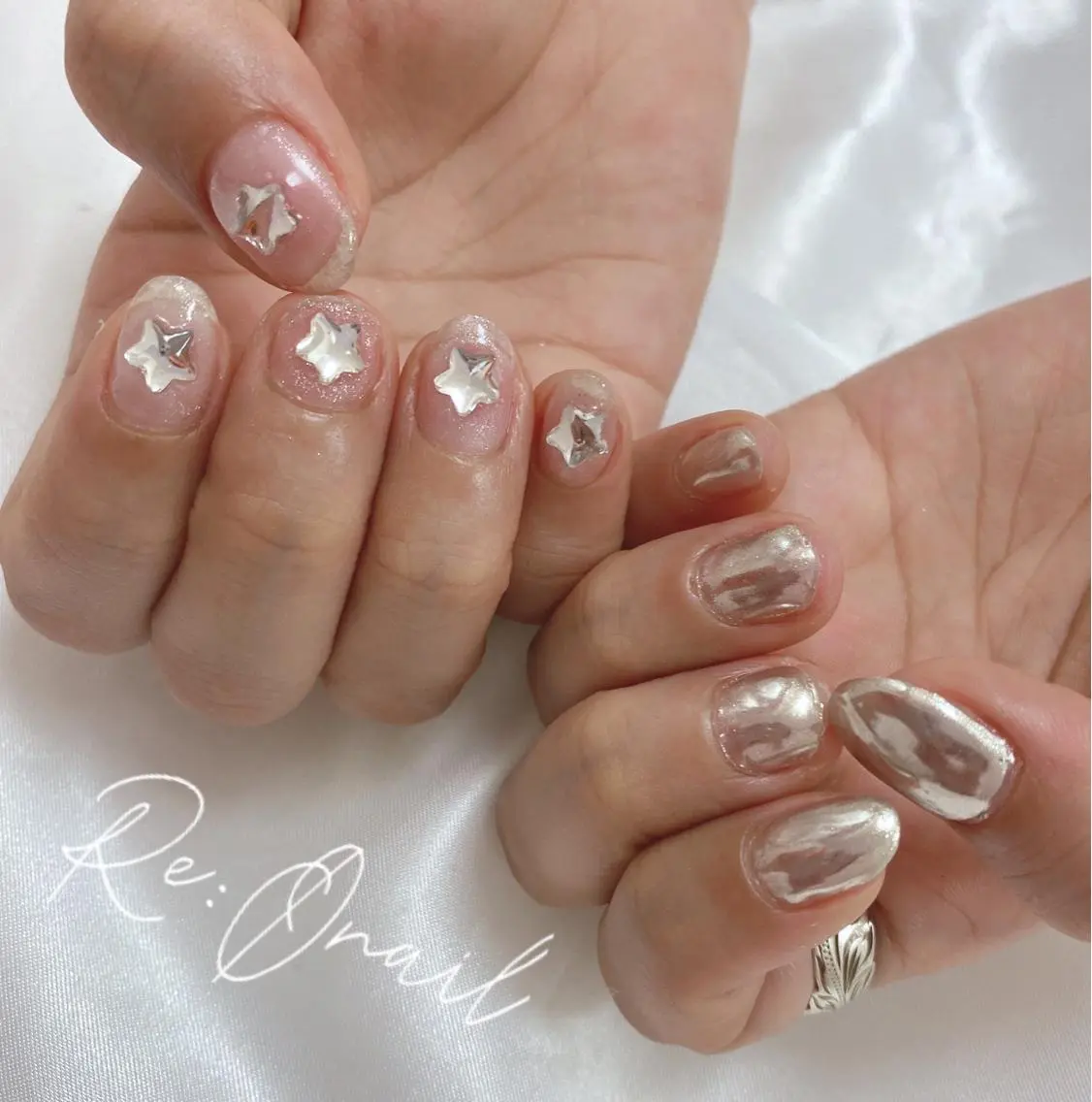 ネイル マグネットネイル シルバー ハンドネイル Re:Ø nail 🩵TSUJIのネイルデザイン