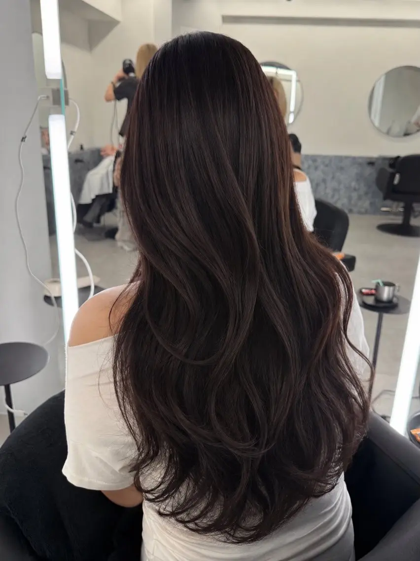 ロング カラー ブリーチ 透明感カラー ダブルカラー ブリーチなしカラー 顔まわりレイヤー カット ヘアカラー トリートメント ゆうあ/難波/ 艶髪カラー/韓国風のヘアスタイル