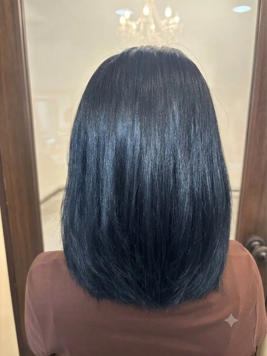 セミロング カラー 黒髪 ブルーカラー ブルーブラック 大人艶髪🌷 ✨久保田🐼のヘアスタイル