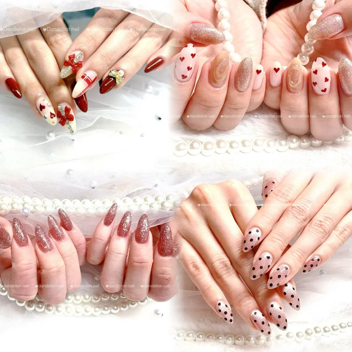 ネイル ドット ジェルネイル 持ち込み パラジェル リボン ハンドネイル dandelion nail北千住のネイルデザイン