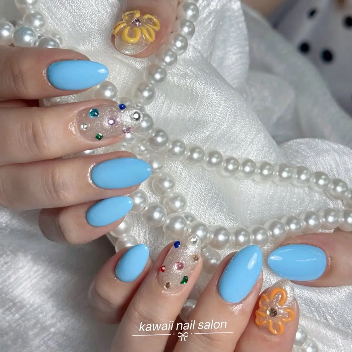 ネイル ドット フレンチネイル 韓国ネイル マグネットネイル オフィスネイル Kawaii Nail Salonのネイルデザイン