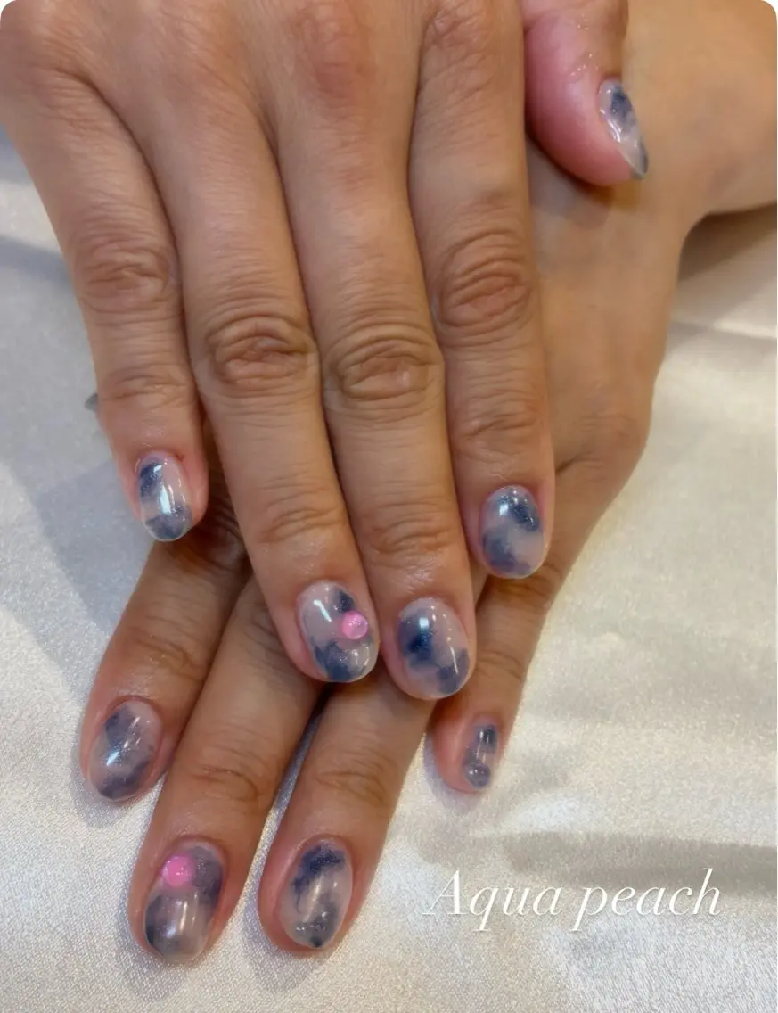 ネイル ハンドネイル Aqua peachのネイルデザイン