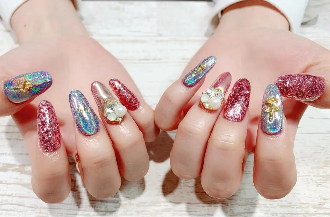 ネイル 長さ出し キラキラネイル Nail by selenのネイルデザイン