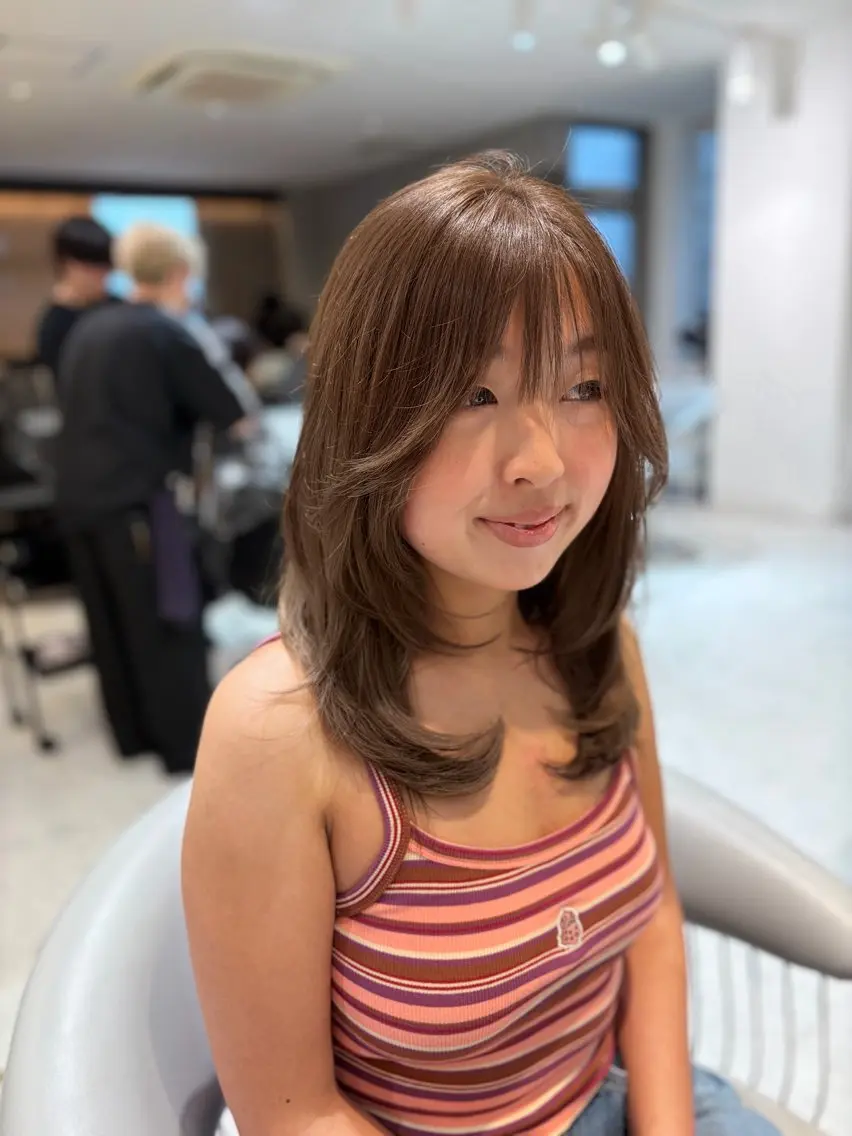 セミロング カラー ブリーチ カット トリートメント ヘアセット/レイヤー オリーブ/はるかのヘアスタイル