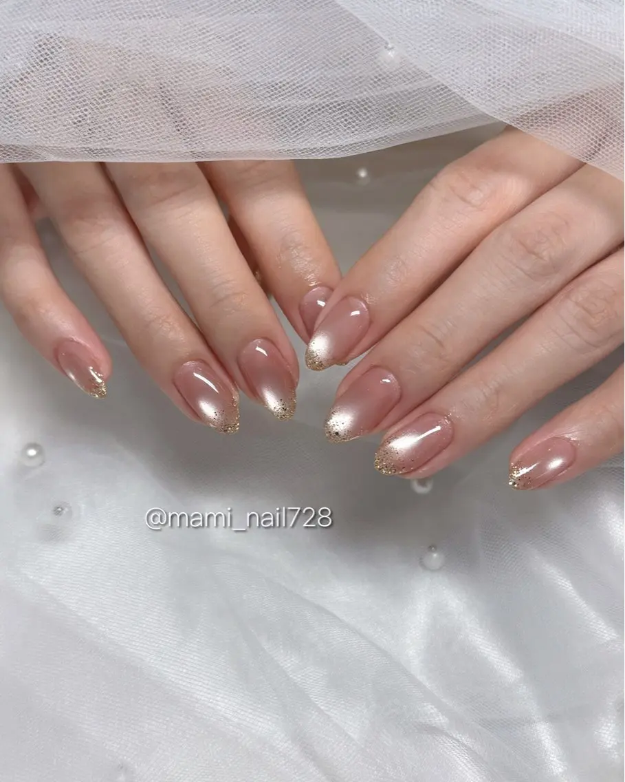 ネイル ゴールド 氷ネイル・うるうるネイル ラメ(グリッター) マグネットネイル ハンドネイル Séju nailのネイルデザイン