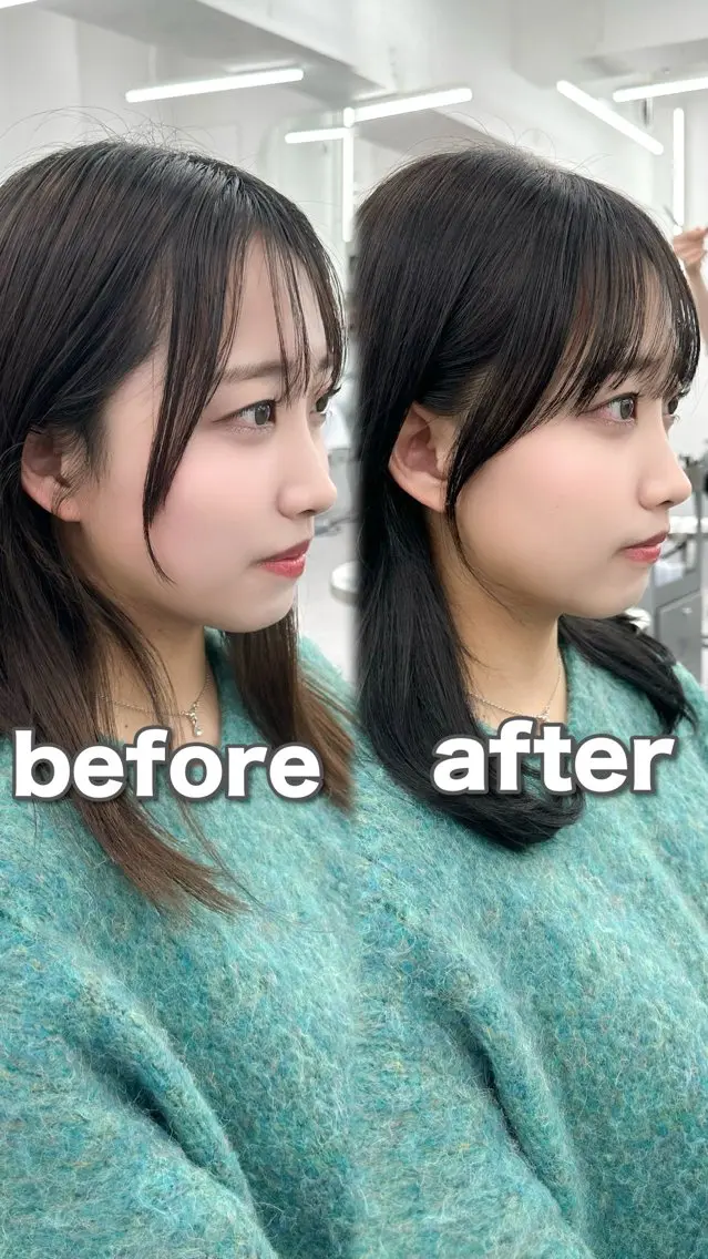 ミディアム カット ヘアカラー トリートメント ヘッドスパ ヘアセット 前髪顔まわりカット 🌈中村海聖のヘアスタイル