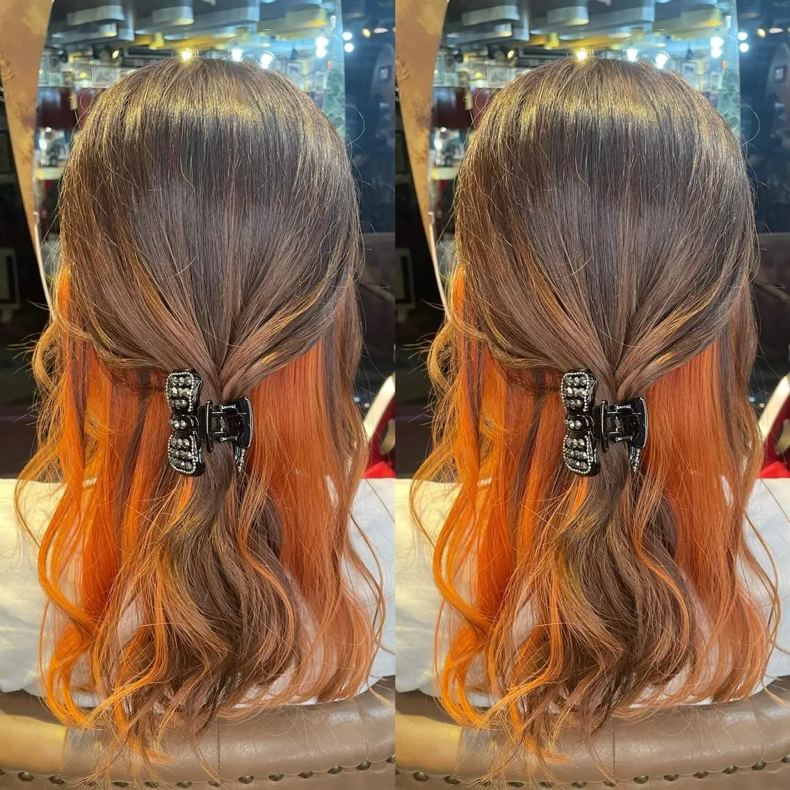 ミディアム カラー インナーカラー オレンジ 👑派手髪/カット 👑ANRYのヘアスタイル
