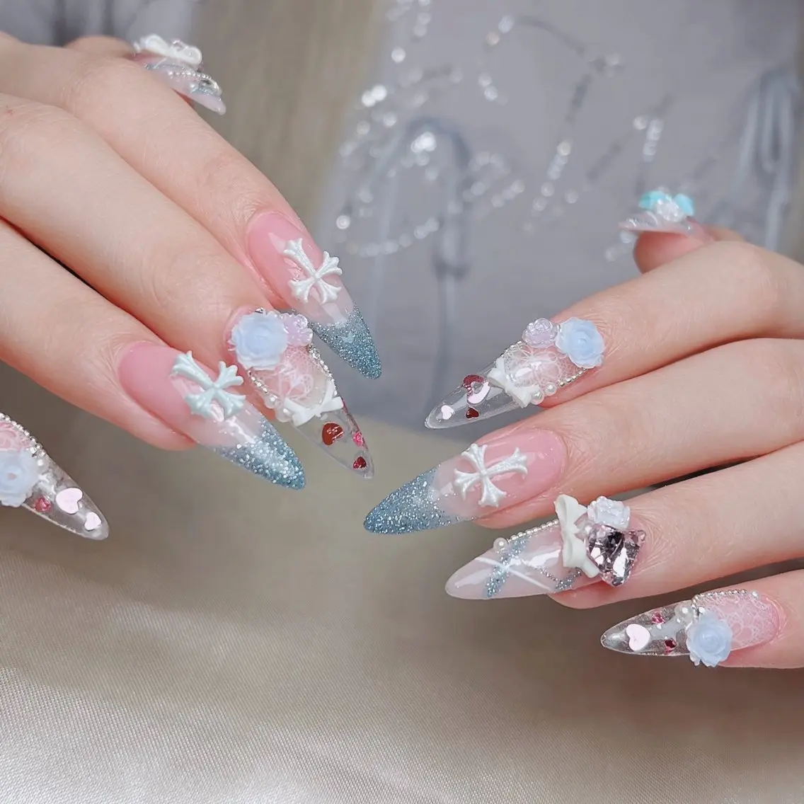 ネイル オーロラネイル ボルドー ブラウン 氷ネイル・うるうるネイル キラキラネイル ハンドネイル Sora  Nail 長さ出し専門店のネイルデザイン