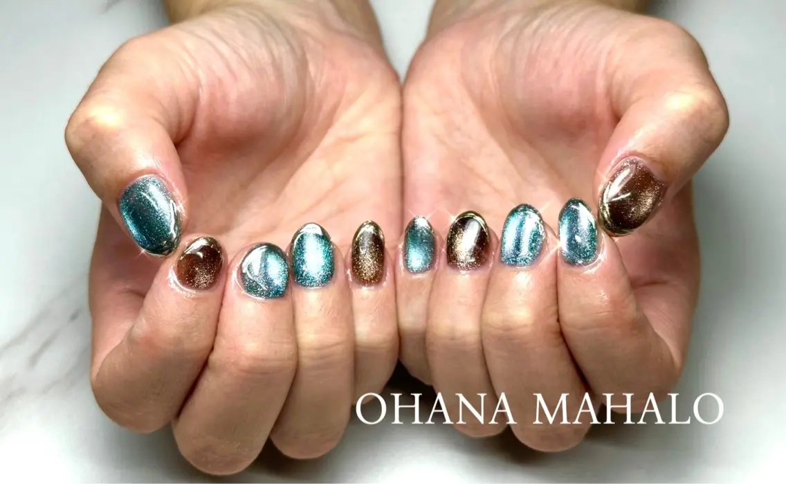 ネイル フレンチネイル マグネットネイル ミラーネイル OHANA MAHALOのネイルデザイン