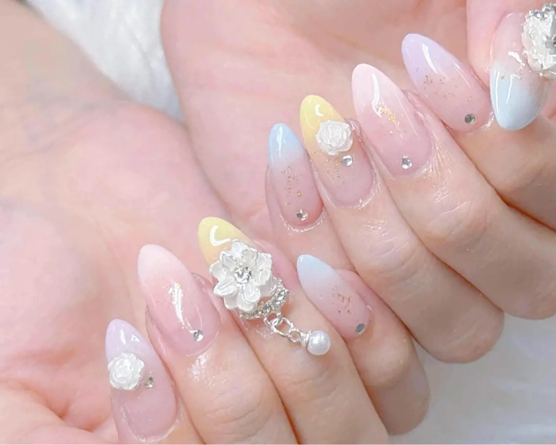 ネイル チークネイル 長さ出し フラッシュネイル フレンチネイル グラデーション ハンドネイル AN NAIL SALONのネイルデザイン