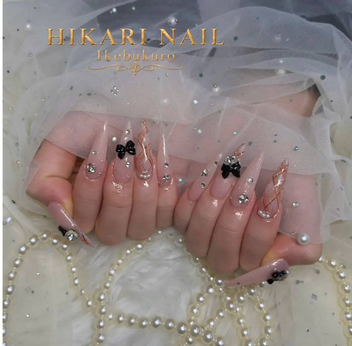 ネイル チークネイル 長さ出し フレンチネイル ガーリー ハロウィン ハンドネイル HikariNail Ikebukuroのネイルデザイン
