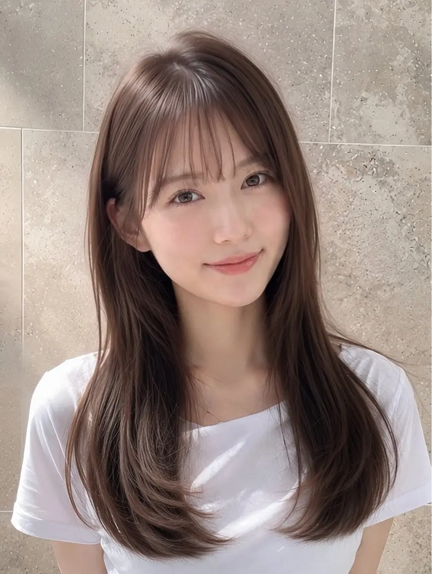 ロング 縮毛矯正 カット 縮毛矯正 トリートメント 透明感カラー/韓国レ イヤー/宮下知也のヘアスタイル