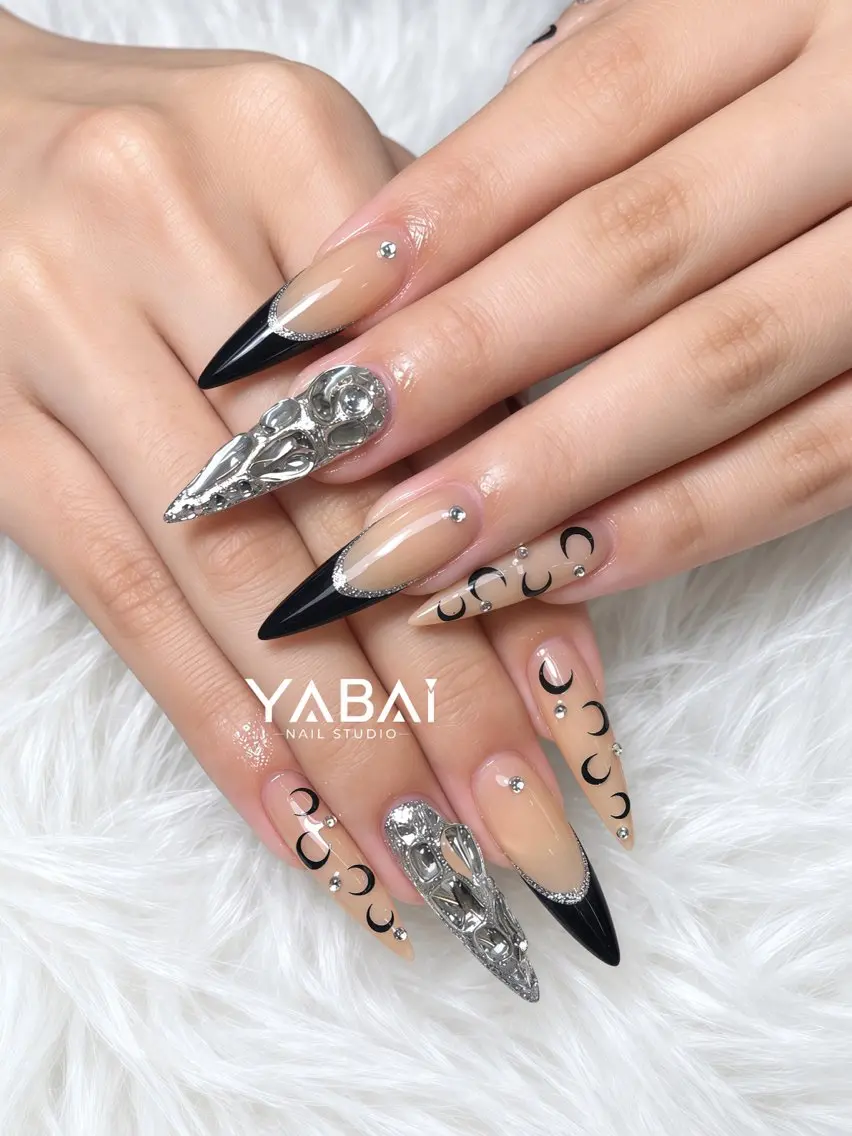 ネイル アニマル柄 ボルドー ブラウン チークネイル ドット YABAI NailStudioのネイルデザイン