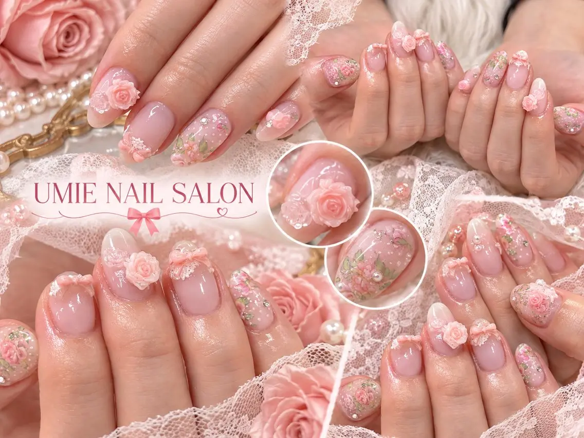 ネイル フットネイル フレンチネイル ジェルネイル ガラスフレンチ マグネットネイル ハンドネイル UMIE NAIL SALONのネイルデザイン