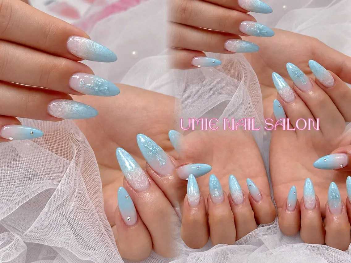 ネイル フットネイル フレンチネイル ジェルネイル ガラスフレンチ マグネットネイル UMIE NAIL SALONのネイルデザイン