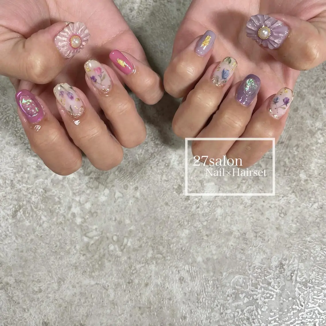 ネイル クリアネイル フラワーネイル 27salon yuinaのネイルデザイン