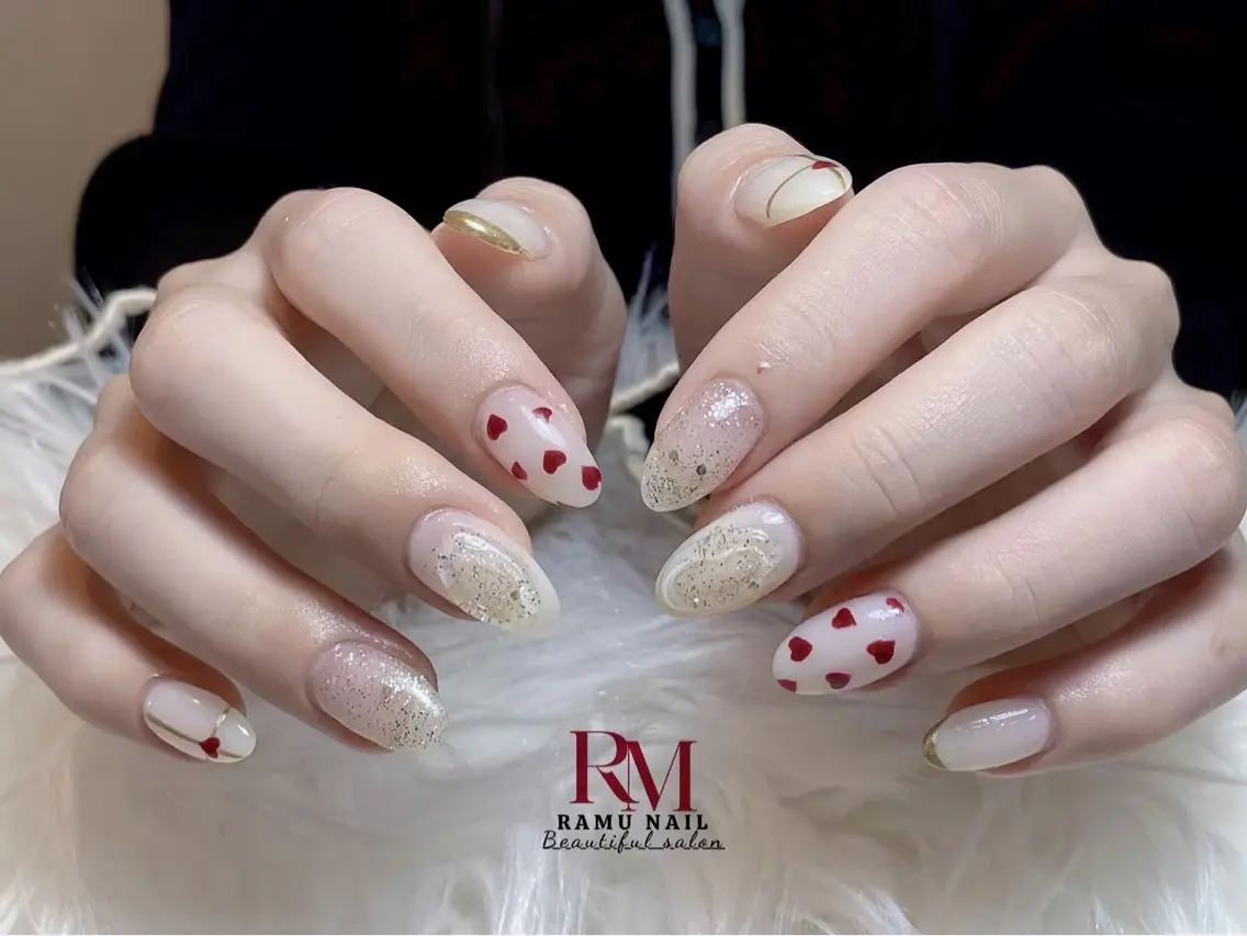 ネイル キラキラネイル マグネットネイル ミラーネイル ピンク 春ネイル ハンドネイル RAMU Nail 恵比寿店のネイルデザイン