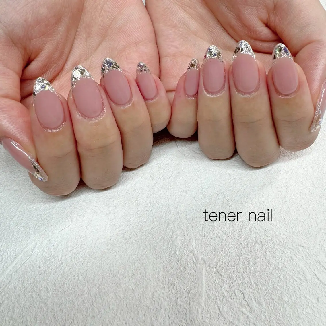 ネイル フレンチネイル ガラスフレンチ ピンク ハンドネイル テネルネイル tener nailのネイルデザイン